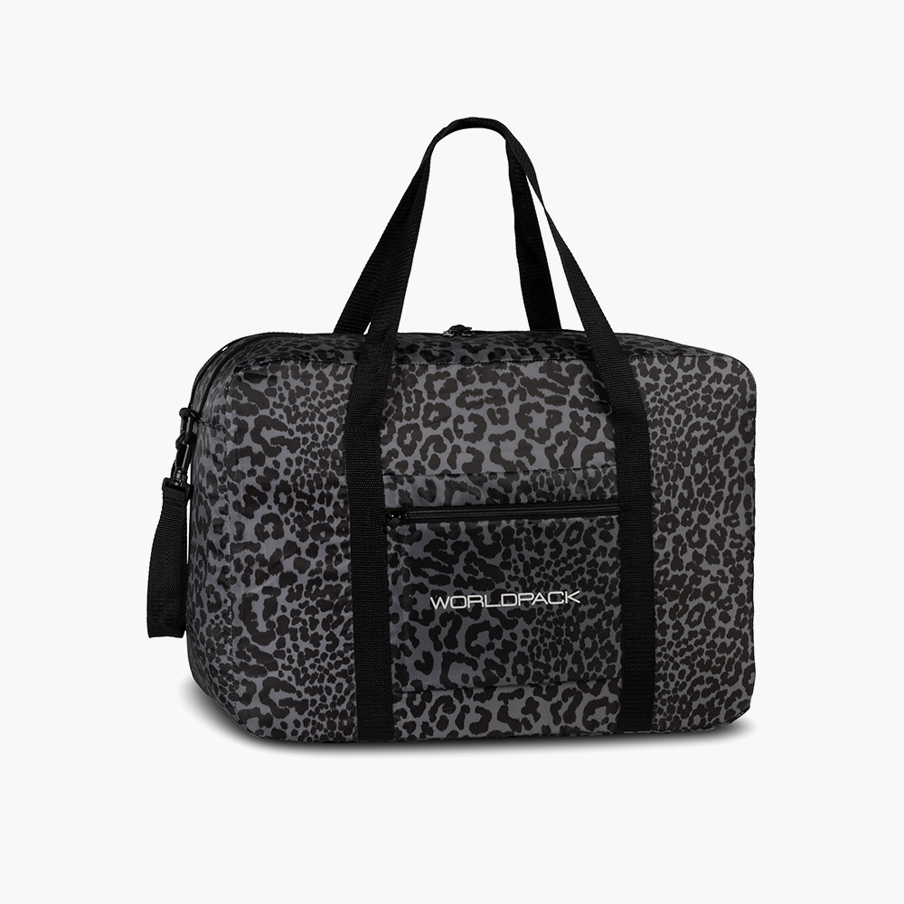 Worldpack hopfällbar mönstrad resväska svart stor